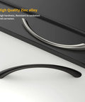 Curved Cabinet Handles Set for Dressers and Cabinets, Solid Zinc Alloy Hardware in Brushed Nickel displayed on a drawer