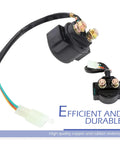 Heavy Duty 12 Volt Starter Solenoid Relay Switch For Universal Motorcycle Scooter Upgrade Rock Solid Electrical Harness in black with copper terminals.