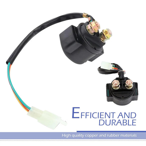 Heavy Duty 12 Volt Starter Solenoid Relay Switch For Universal Motorcycle Scooter Upgrade Rock Solid Electrical Harness in black with copper terminals.