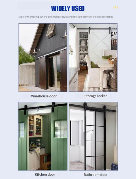 Heavy Duty Sliding Door Track Kit With Carbon Steel Rail For Space Saving Design in various doors like warehouse and kitchen