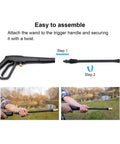 Assembly steps of Pressure Washer Gun Set Universal Fit Heavy Duty With 2320 PSI Max 5000 PSI Burst showing connecting the wand.