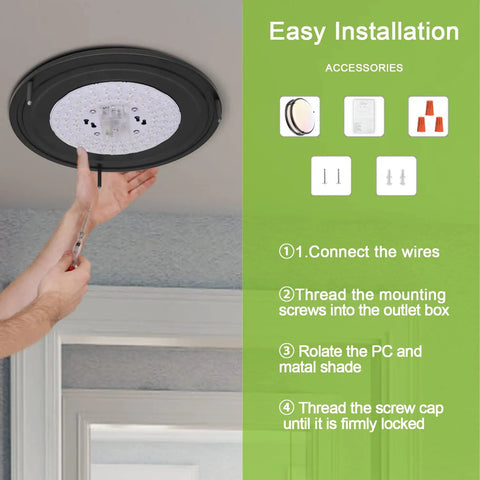 Installation of 10 Inch LED Flush Mount Ceiling Light Fixture With 3 CCT 3000K 4000K 5000K Easy Switch shown on ceiling
