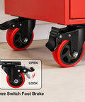 Tough As Nails 3 Inch Heavy Duty Caster Wheels With Dual Swivel Brakes Set Of 2 Polyurethane Silent Rollers showcasing red wheels and foot brake.