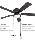 Extra Long Ceiling Fan Pull Chain Featuring Decorative Frosted Glass Bulb Accent And Heavy Duty Replacement Cord Fits Standard 3MM Rods In Sleek Oil Rubbed Bronze, ceiling fan with adjustable pull chain.