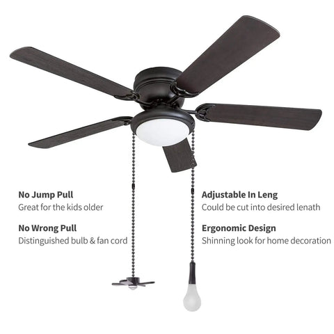Extra Long Ceiling Fan Pull Chain Featuring Decorative Frosted Glass Bulb Accent And Heavy Duty Replacement Cord Fits Standard 3MM Rods In Sleek Oil Rubbed Bronze, ceiling fan with adjustable pull chain.