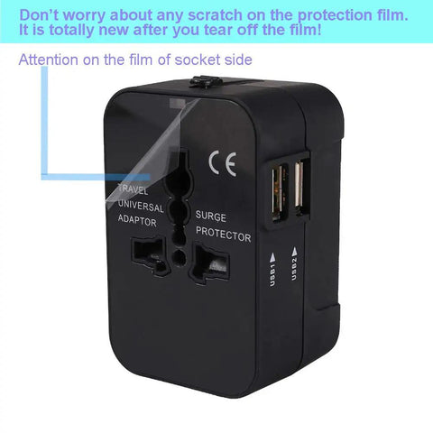 Worldwide Travel Adapter Must Have All In One Universal Plug with Dual USB Ports 2 1A Fast Charging for Asia Europe UK AUS and USA Black with protective film