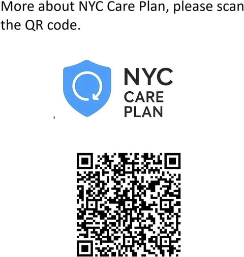 NYC Care Plan logo with QR code for more information