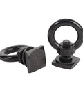 Heavy Duty Stainless Steel T Slot Tie Down Anchors For Roof Racks, 4 Pack M8 Ring Eye Bolts And T Bolts Eye Nuts For Securing Bungee Cords, Ropes, And Hooks On Any Rack, Weatherproof Black close-up of two black ring eye bolts