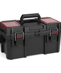 Heavy Duty 16 Inch Tool Box With Foldable Handle Durable Resin Tool Storage Organizer Reinforced Metal Latch Tabs Dual Translucent Lids