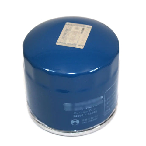 Blue oil filter from the 10 Piece Oil Filter And Gasket Set With Plugs Meets OE Specifications Direct Fit For Hyundai And Kia Engines