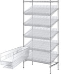 Heavy Duty Chrome Storage Shelving Unit With 18x36x74 Inch Frame And Forty Durable Bins for organized tool storage.