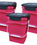 Heavy Duty No Fuss 4 Gallon Square Food Storage Buckets With Snap Tight Lids, Pack Of 3, Bpa Free Hdpe Grain Safe Pantry Pails Made In Usa in pink.