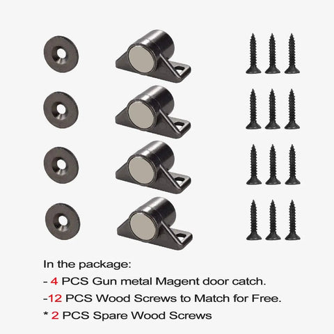 Beefed Up 4 Pack Magnetic Cabinet Door Catches With Neodymium Magnets, Heavy Duty Cabinet Latches, includes screws and plates.