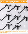 100 Pack Stainless Steel Pegboard Hooks, 4 Inch Black Wall Mount Pegboard Hangers For Garage Storage And Tool Organization