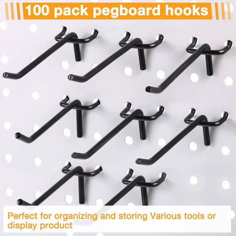 100 Pack Stainless Steel Pegboard Hooks, 4 Inch Black Wall Mount Pegboard Hangers For Garage Storage And Tool Organization