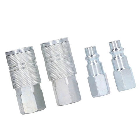 Bad Boy Heavy Duty Air Hose Fittings Rock Solid Three Eighths Inch Npt Air Coupler Plug Kit showing two male plugs and two female couplers.