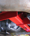 Torque Arm Relocation Kit For 1998 To 2002 Camaro Firebird With Manual Transmission Red Finish Street Ready That Boosts Launch And Driveline Stability Direct Fit For GM F Body Cars installed undercarriage