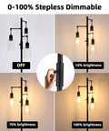 Three Light Industrial Floor Lamp With Glass Shades For Living Room Dope Vibe showing dimming levels from 0% to 100%