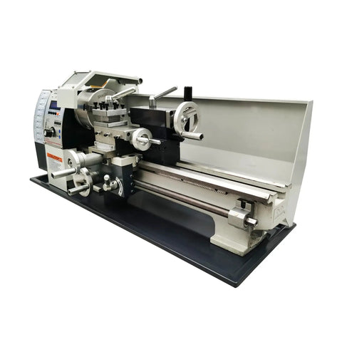 Jaryannix 8x16 Inch Metal Bench Lathe With 1100W Brushless Motor And Digital Speed Control Up To 2500 RPM, side view with detailed components.