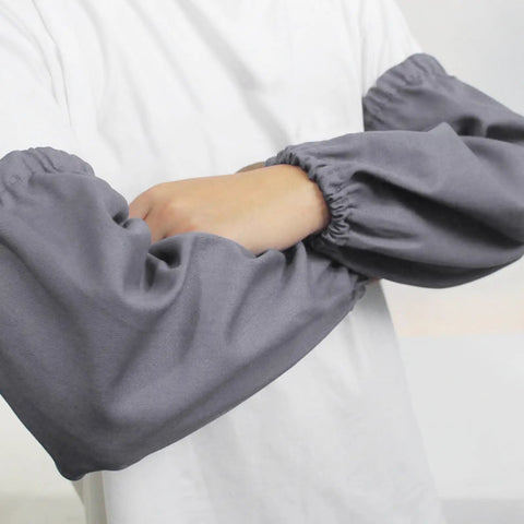 Heavy Duty Welding Arm Protectors With Flame Retardant Gray Sleeve Guards on arms protecting against hot sparks.