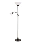Rush Floor Lamp In Oil Rubbed Bronze 72 Inch Tall Torchiere With White Glass Shade, dual-head, on white background.