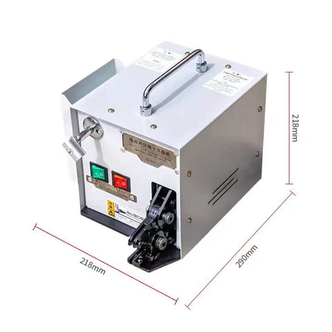 Heavy Duty 60W Electric Terminal Crimping Machine With Foot Pedal And LED Light, compact design, side view with dimensions.