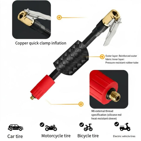 Three Pack 6mm Thread Air Hose 100cm Pressure Resistant Fits Vehicle Tire Inflators Metal Nozzle Quick Attach Adapter showing brass clamp and M6 thread