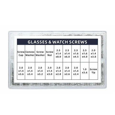Rock Solid Stainless Steel Watch Screws And Nut Assortment With Precision Screwdriver Set For Micro Glasses Repair and watchmaking, detailed size chart.