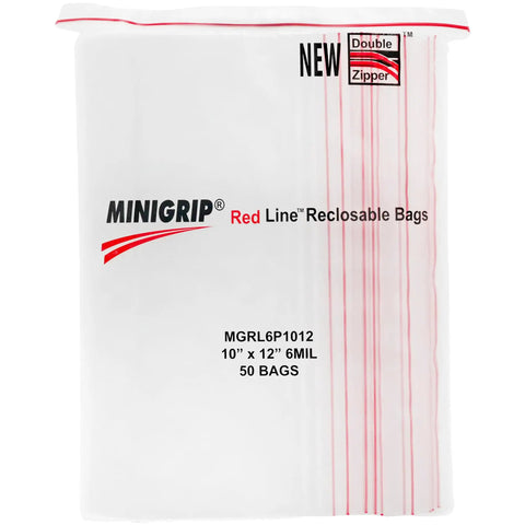 Red Line Zipper Reclosable Bags 10 X 12 Inch, 6 Mil Thick Clear LDPE, FDA Food Safe, Pack Of 100, Red Zipper For Easy Identification, Perfect For Pantry, Kitchen And Craft Storage.