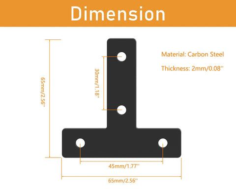 10 Sets Black 2020 T Shape Corner Bracket Joint Plate Bundle With Aluminum Profile Outside Joining Plates 40 Slide In T Nuts And Screws For 6mm 2020 Series Extrusion Ideal Corner Connectors For DIY Frames And Projects. 65x65x2mm carbon steel plate