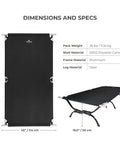 Heavy Duty XXL Camping Cot For Adults With Pivot Arm Easy Setup, oversized elevated sleeping bed with steel and aluminum frame