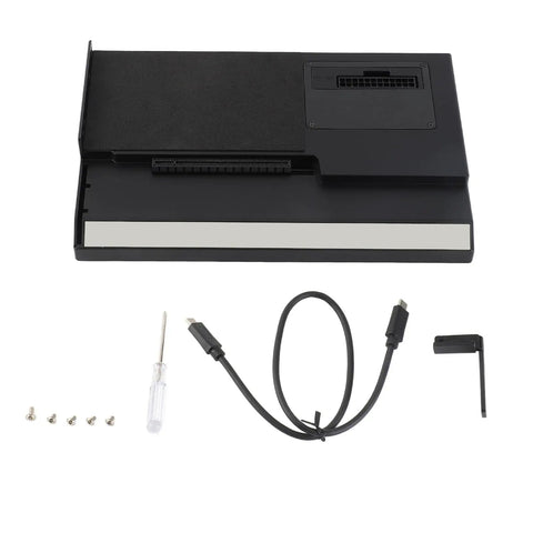 Game Changing Heavy Aluminum eGPU Dock Thunderbolt 3 USB4 Station For Laptops with screws, screwdriver and USB cables.