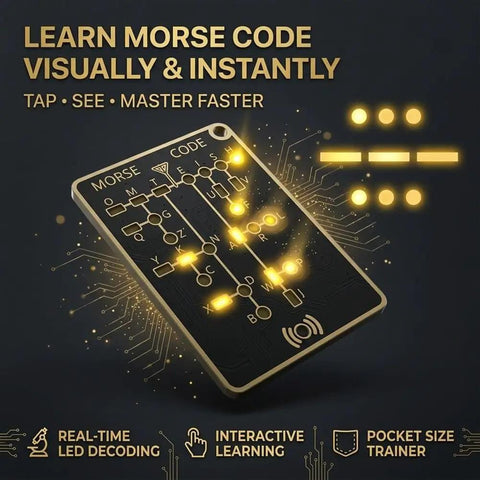 LED Edition Morse Code Trainer Card Pro Interactive Pocket PCB Kit For Adults with glowing LED feedback and Morse code.