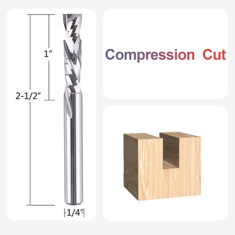 SpeTool compression router bit, carbide, 1/4 in shank and 1/4 in cutting diameter for wood routing

