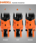 Cordless Electric Screwdriver 3.6V With Rear Flashlight 6 In 1 Furniture Assembly Set showing forward, lock, reverse modes