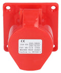 Heavy Duty Industrial Concealed Power Outlet IP44 Wall Socket PC Brass Red Commercial Grade Electrical Jack rear view showing specifications.