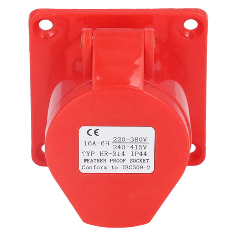 Heavy Duty Industrial Concealed Power Outlet IP44 Wall Socket PC Brass Red Commercial Grade Electrical Jack rear view showing specifications.