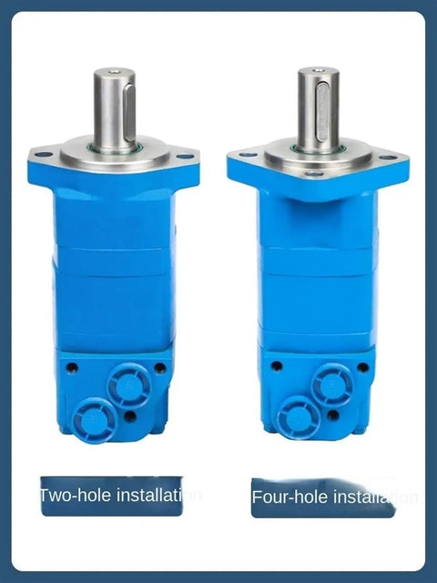 Heavy Duty Hydraulic Oil Motor With Four Hole Mount BM5 Series shown with two-hole and four-hole installation options.