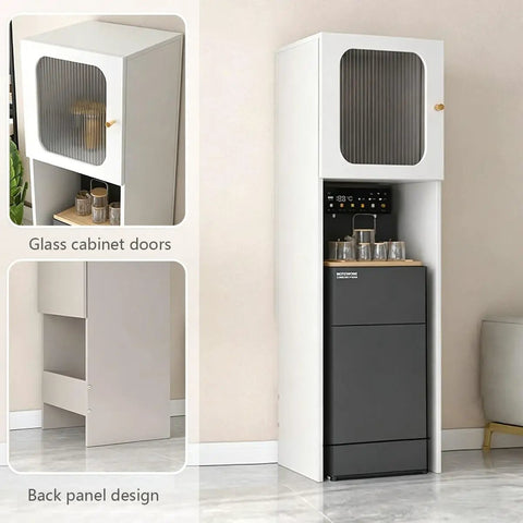 Bottom Loading 5 Gallon Water Dispenser Cabinet With Hidden Storage And Hot And Cold Water For Home And Office, Gray Finish Tall 65 Inch