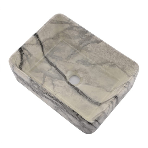 16 X 12 Inch Black And White Marble Vessel Sink And Faucet Combo For Modern Bathrooms Durable Porcelain Ceramic Vanity Basin