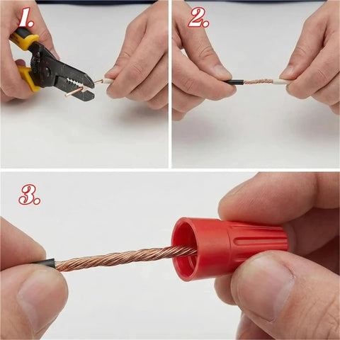 Super Cool 200Pcs Colorful Wire Nuts Kit P1 To P6 Twist Terminals For Quick Electrical Splices With Durable Nylon Housing And Strong Internal Copper Spring For Pro Grade Connections, red wire nut on stripped copper wire
