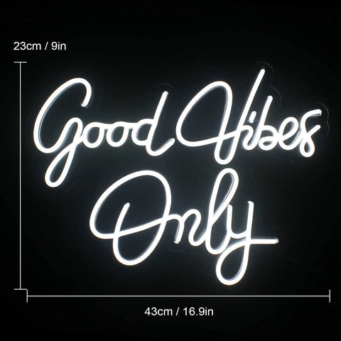 Good Vibes Only Neon Sign Wall Decor White Neon Light For Bedroom Bar Wedding Engagement Christmas Valentine’s Day Birthday Party 16.9 x 9 Inch Clear Acrylic Neon Strip Light