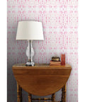 Rock Solid Abstract Wallpaper with Faux Acid Pattern designed for Busy Homes and Shops PVC Free Heavy Duty Polyester Face featuring Soft Linen Touch on wall with table and lamp.
