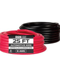 6 AWG Heavy Duty Battery And Automotive Wiring Kit, 2 Pack Of 25Ft CCA Primary Cables, Red And Black Flexible PVC Insulated