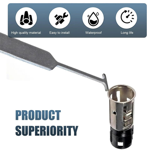 Universal Cigarette Lighter Socket Replacement With Removal Tool Fits Most Cars, Durable Heat Resistant Base, shown with tool.