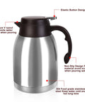 54oz Stainless Steel Thermal Coffee Carafe Dispenser No Spill With Unbreakable Double Wall Vacuum Insulation, classic silver
