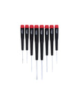 Precision Slotted Screwdriver Set in Canvas Pouch, 8 Piece with black handles and exact fit tips, CRM72 blades