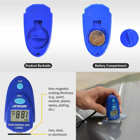Handheld Portable Paint Coating Thickness Meter 0 To 2 Mm Non Destructive Tester For Iron Steel And Aluminum With Auto Shut Off For Quick Accurate Coating Readings On The Go Field Use And Easy Operation With Clear Consistent Readouts, blue body