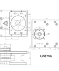 Technical drawing of Heavy Duty Hollow Rotary Actuator with dimensions, designed for 86 Stepper Motor adjustable setup.