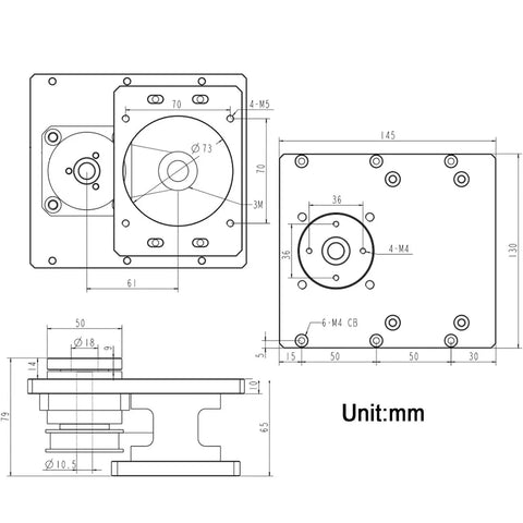 Technical drawing of Heavy Duty Hollow Rotary Actuator with dimensions, designed for 86 Stepper Motor adjustable setup.